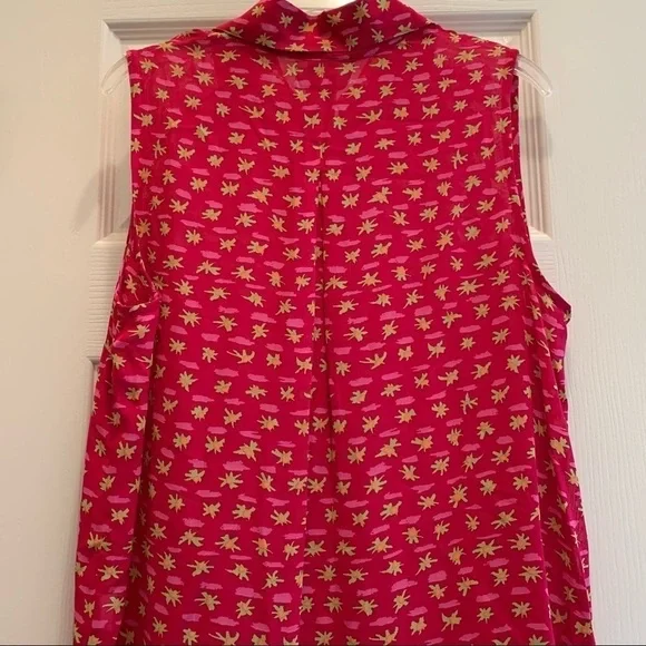 SIGRID OLSEN tropical fuchsia floral pink print summer sleeveless top blouse - Picture 6 of 7